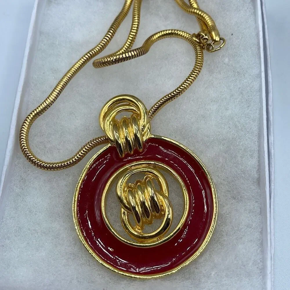 Vintage red enamel door knocker style necklace *